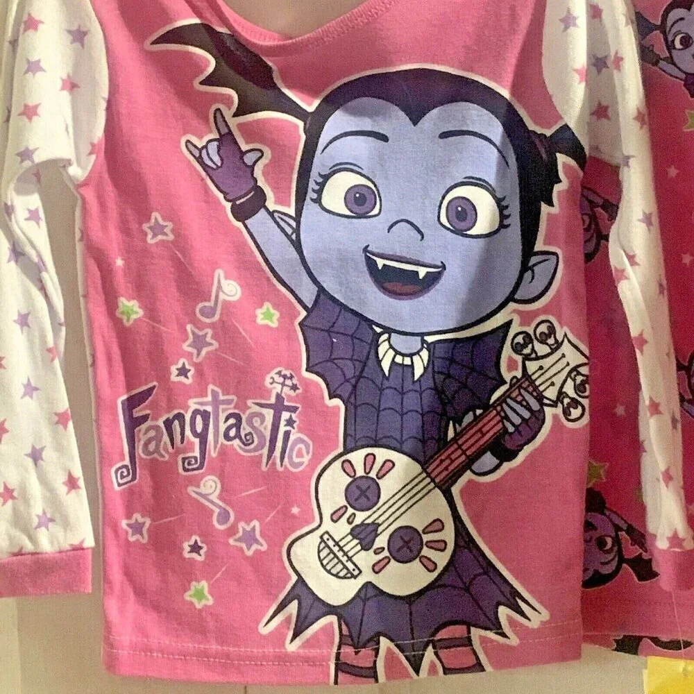 Disney  Vampirina  Girls Snug Fit Pajama Tops Toddler Size 4 Pink 2 Shirts